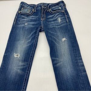 Miss Me Women’s Distressed Boyfriend Jeans Blue Lake Size 26
